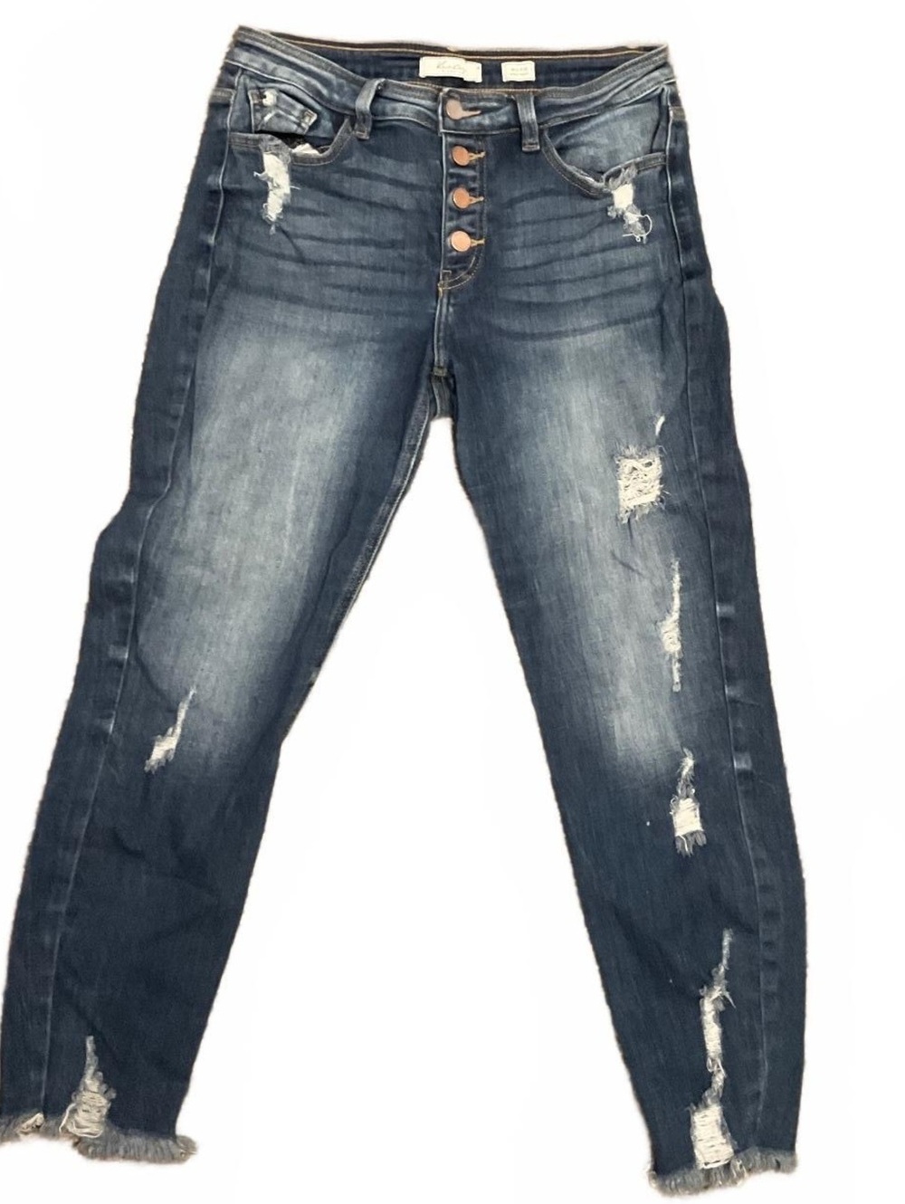 Kancan Distressed Button Fly Skinny Jeans